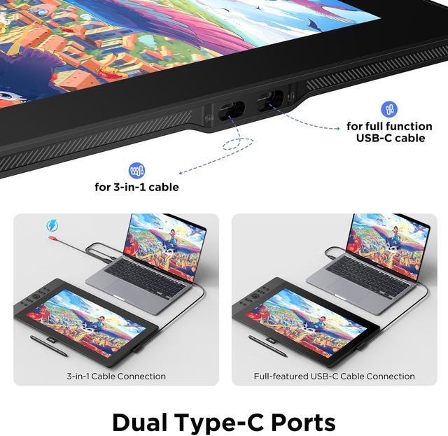 Alt view image 3 of 5 - UGEE 15.4 inch Drawing Tablet with Screen143% sRGB UE16 Computer Graphics Tablet with Full-Laminated Screen 8+1 Hot Keys 16K Level Pressure Battery-Free StylusDrawing Pad for PC/Windows/Mac/Android