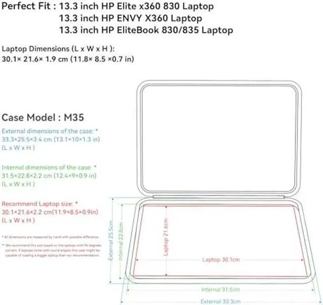 Alt view image 2 of 5 - Smatree Hard EVA Protective Sleeve Case Compatible for 13.3 inch HP Elite x360 830 Laptop, for HP Envy X360 13, for HP EliteBook 830/835 Notebook Bag (X8032)