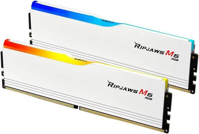 Main image of G.SKILL Ripjaws M5 RGB Series (Intel XMP 3.0) DDR5 RAM 64GB (2x32GB) 6400MT/s CL32-39-39-102 1.40V Desktop Computer Memory UDIMM - Matte White (F5-6400J3239G32GX2-RM5RW)