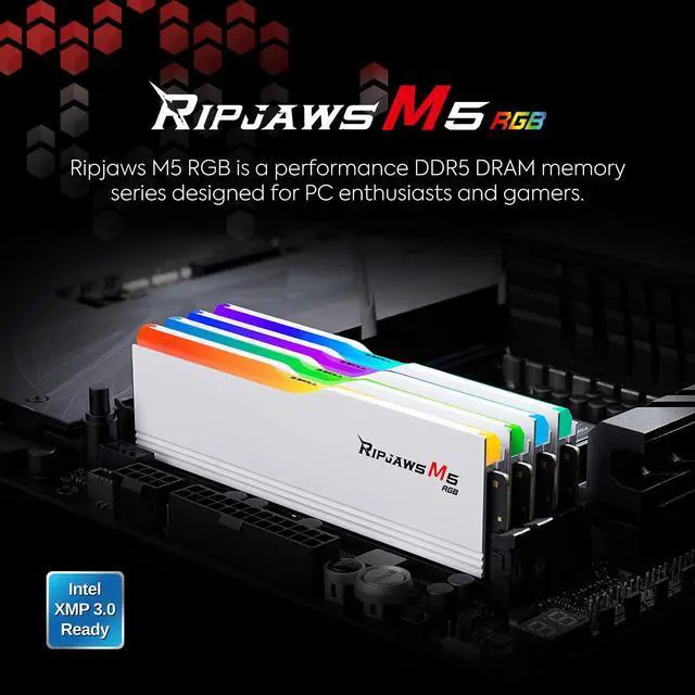 Alt view image 2 of 5 - G.SKILL Ripjaws M5 RGB Series (Intel XMP 3.0) DDR5 RAM 64GB (2x32GB) 6400MT/s CL32-39-39-102 1.40V Desktop Computer Memory UDIMM - Matte White (F5-6400J3239G32GX2-RM5RW)