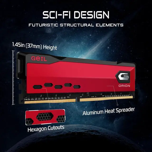 Alt view image 3 of 5 - GeIL Orion DDR4 RAM, 16GB (8GBx2) 3200MHz 1.35V XMP2.0, Intel/AMD Compatible, Long DIMM High Speed Desktop Memory, Hardcore Immersive Gaming/Multimedia Content Creation/Quality Live Streaming