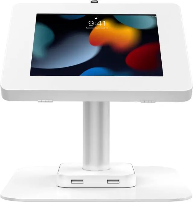 Alt view image 3 of 5 - Tablet Desk Stand  CTA Desk Mount for Tablets with USB Ports for iPad 11th Gen (A16) - Pro 11-inch M4 - Air 11-inch M3- iPad 10th Gen - Galaxy Tab & More Tablets - White (PAD-USBPARAW)