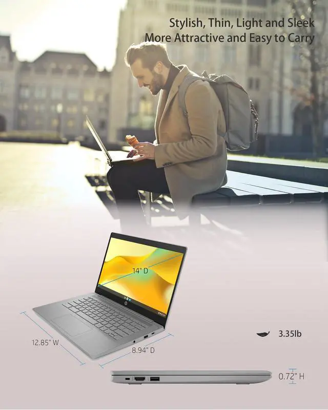 Alt view image 2 of 5 - HP Chromebook 14" HD Laptop PC for College Students and Business, Chrome OS, Intel Celeron N4120 Processor, 4GB RAM, 64GB Storage, Bluetooth, Wi-Fi, Modern Gray, Alpacatec 32GB Card