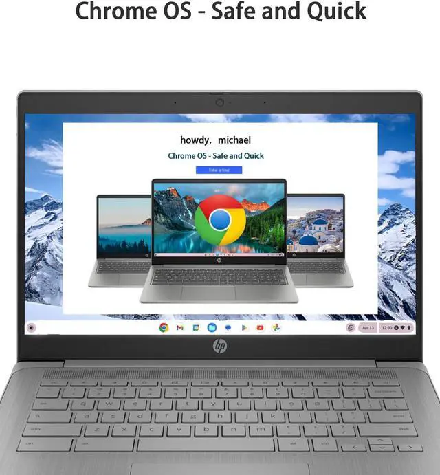 Alt view image 4 of 5 - HP Chromebook 14" HD Laptop PC for College Students and Business, Chrome OS, Intel Celeron N4120 Processor, 4GB RAM, 64GB Storage, Bluetooth, Wi-Fi, Modern Gray, Alpacatec 32GB Card