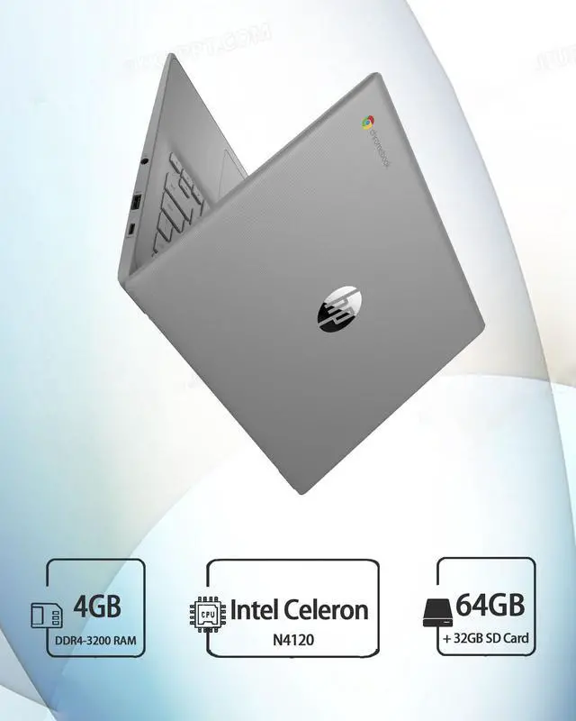 Alt view image 5 of 5 - HP Chromebook 14" HD Laptop PC for College Students and Business, Chrome OS, Intel Celeron N4120 Processor, 4GB RAM, 64GB Storage, Bluetooth, Wi-Fi, Modern Gray, Alpacatec 32GB Card