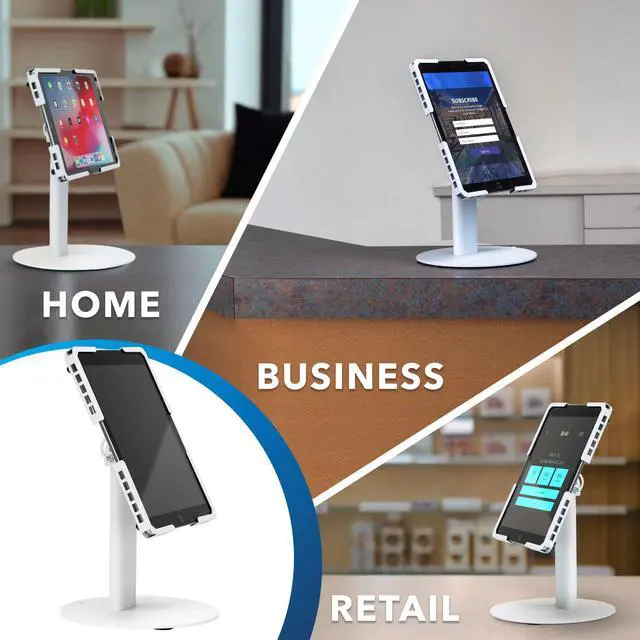 Alt view image 3 of 5 - Mount-It! Universal Tablet Stand with Tilt, Anti-Theft Retail iPad POS Kiosk Stand, Fits Tablets from 9.7" to 13" Screen Size, 90° Rotation for Portrait and Horizontal Viewing, Durable Steel, White