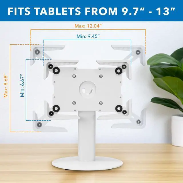 Alt view image 5 of 5 - Mount-It! Universal Tablet Stand with Tilt, Anti-Theft Retail iPad POS Kiosk Stand, Fits Tablets from 9.7" to 13" Screen Size, 90° Rotation for Portrait and Horizontal Viewing, Durable Steel, White