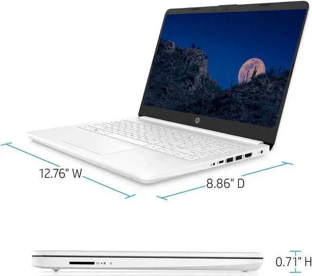 Alt view image 4 of 5 - HP 14 HD Laptop, 2023 Newest Upgrade, Intel Intel Celeron N4120(4-core), 16GB RAM, 576GB(64GB SSD+512GB Card), Webcam, Bluetooth, USB-C, White, Windows 11, School and Business Ready, ROKC HDMI Cable