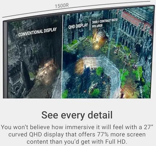 Alt view image 4 of 5 - Dell S2722DGM Curved Gaming Monitor - 27-inch QHD (2560 x 1440) 1500R Curved Display, 165Hz Refresh Rate (DisplayPort), HDMI/DisplayPort Connectivity, Height/Tilt Adjustability - Black