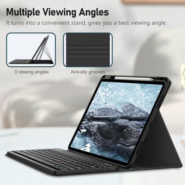 Alt view image 5 of 5 - Fintie Keyboard Case for iPad Air 13-inch (M2) 2024 with Pencil Holder - Soft TPU Back Cover with Magnetically Detachable Bluetooth Keyboard, Black