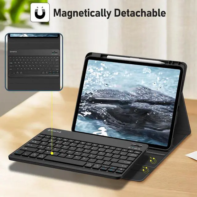 Alt view image 3 of 5 - Fintie Keyboard Case for iPad Air 13-inch (M2) 2024 with Pencil Holder - Soft TPU Back Cover with Magnetically Detachable Bluetooth Keyboard, Black