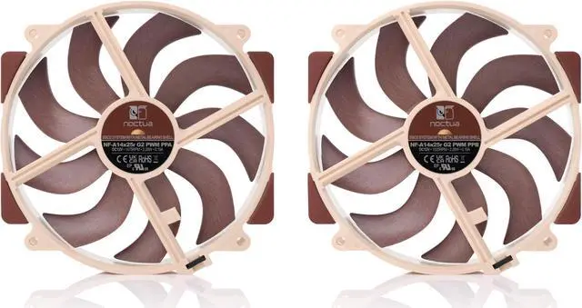 Alt view image 2 of 5 - Noctua NF-A14x25r G2 PWM Sx2-PP, Push-Pull Set of Two Premium-Quality Quiet 140mm PC Fans (Brown)