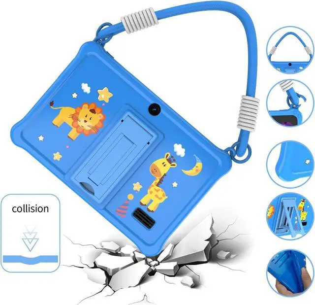 Alt view image 2 of 5 - PRITOM 7 inch Kids Tablet with Lanyard, 32GB Toddler Tablet Android 13 with WiFi, Dual Camera, Education, Games, Kids Software Pre-Installed, Parental Control, Blue