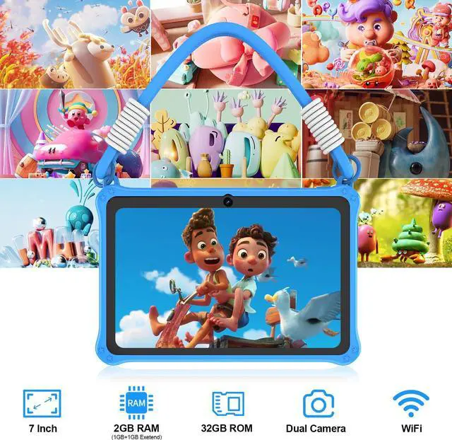Alt view image 5 of 5 - PRITOM 7 inch Kids Tablet with Lanyard, 32GB Toddler Tablet Android 13 with WiFi, Dual Camera, Education, Games, Kids Software Pre-Installed, Parental Control, Blue