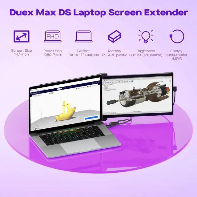 Alt view image 2 of 5 - Laptop Screen Extender - Mobile Pixels Duex Max DS 14.1'' Portable Monitor for 14'' to 17'' Laptops, FHD 1080p USB Type-C/HDMI Ports Laptop Monitor, Compatible with Mac/Windows/Android/Switch