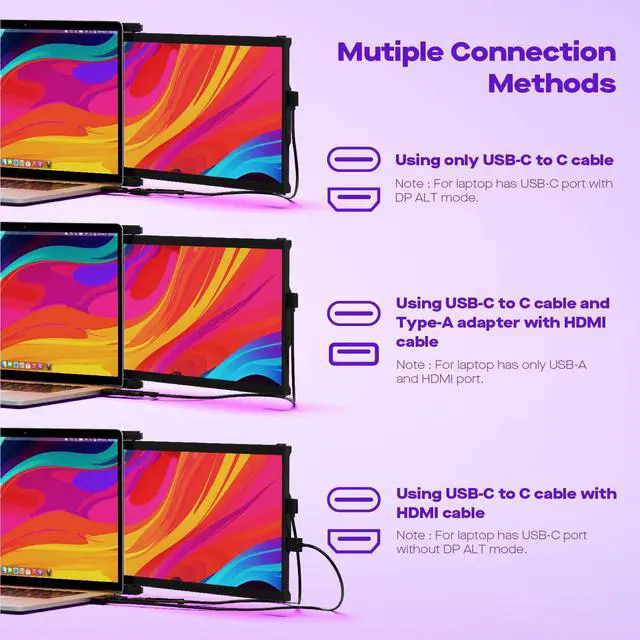 Alt view image 4 of 5 - Laptop Screen Extender - Mobile Pixels Duex Max DS 14.1'' Portable Monitor for 14'' to 17'' Laptops, FHD 1080p USB Type-C/HDMI Ports Laptop Monitor, Compatible with Mac/Windows/Android/Switch