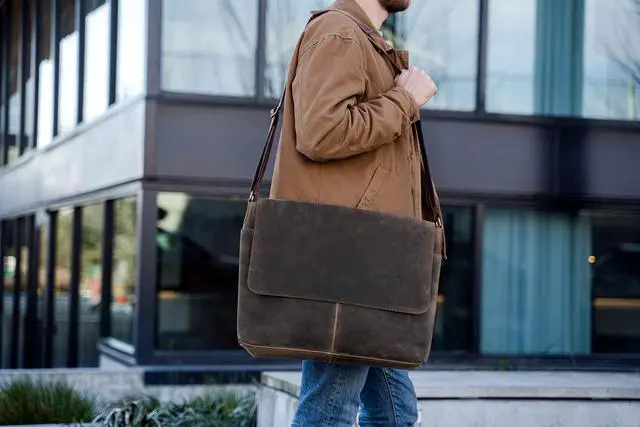 Alt view image 5 of 5 - Leather messenger bag 16 inch satchel laptop bag briefcase for men and women best handmade buffalo leather office computer bag (16 Inches)