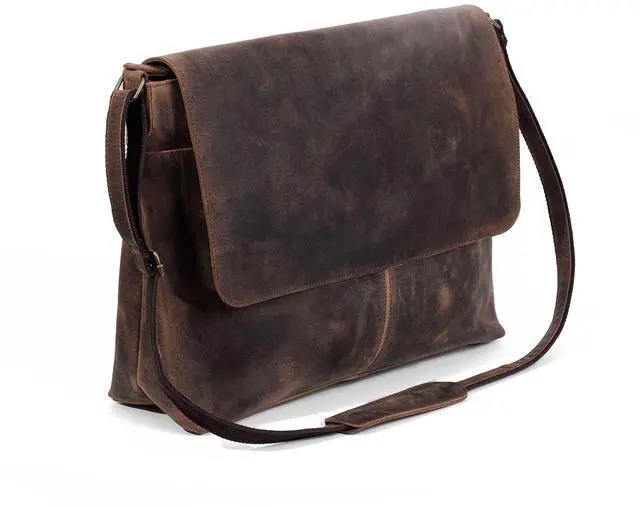 Main image of Leather messenger bag 16 inch satchel laptop bag briefcase for men and women best handmade buffalo leather office computer bag (16 Inches)
