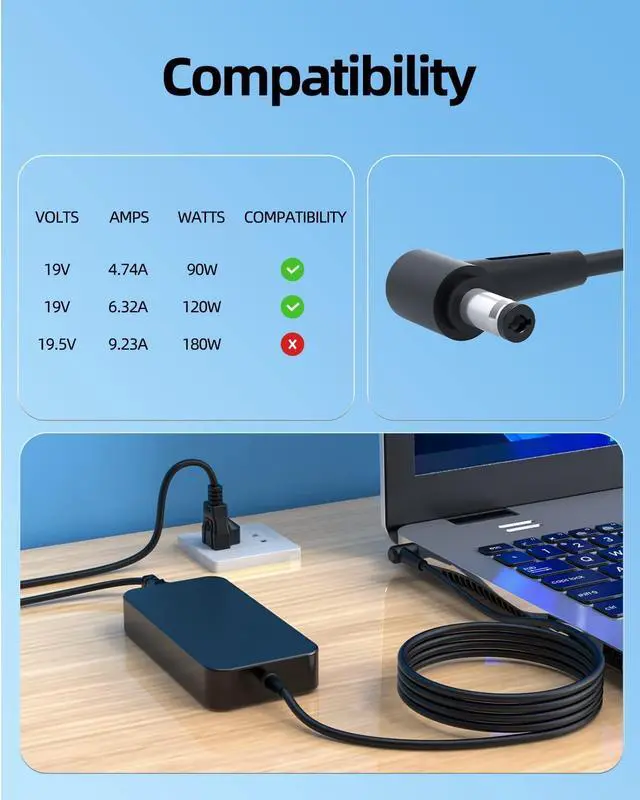 Alt view image 5 of 5 - 120W AC Charger Fit for Asus K55D K55DE K55DR K55N K55VJ K55VS Laptop Power Supply Adapter Cord