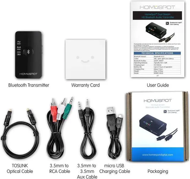 Alt view image 5 of 5 - HomeSpot Bluetooth Transmitter for TV Audio Optical Bluetooth Low Latency Audio Adapter Bluetooth 5.0 no Lip Sync Digital Dual Stream Toslink SPDIF [Advanced Dual Stream Version]