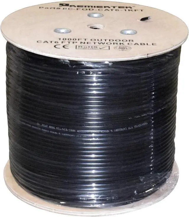 Alt view image 2 of 5 - Outdoor Shielded FUTP 1000Ft Double Jacket Cat6 23AWG 100% Pure Copper 4-Pairs Premium Network LAN Cable Direct Burial UV Rated Waterproof 550MHz, PoE++ (4PPoE)