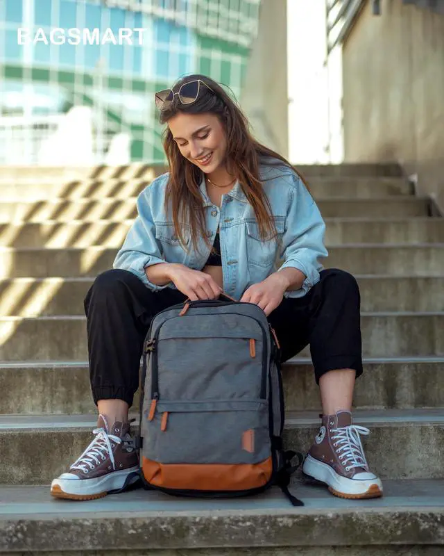 Alt view image 2 of 5 - BAGSMART Compression Travel Backpack, 40L Expandable Airline Approved Carry On Backpack with Packing Cubes, Water Resistant Weekender Backpack Fits 17 Inch laptop, Luggage Daypack with Shoe Bag, Grey