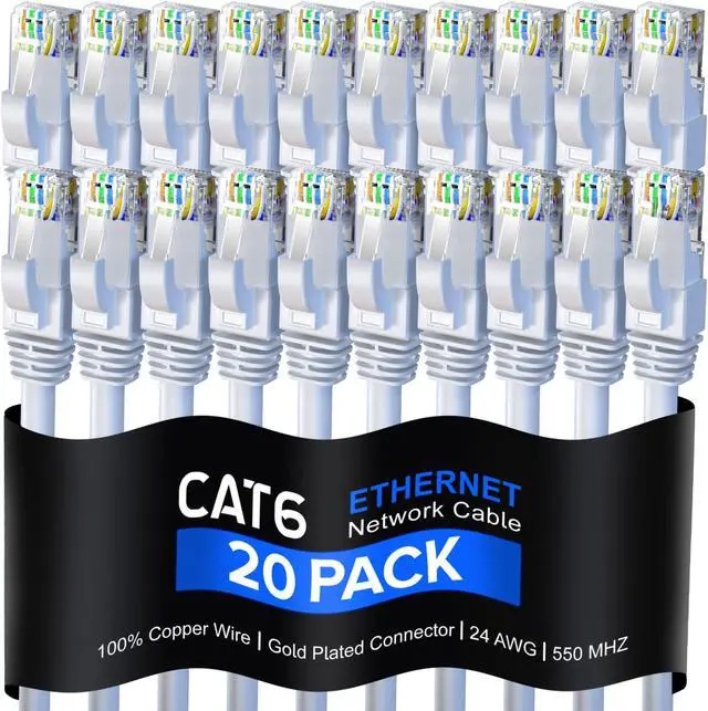Main image of Maximm Cat 6 Ethernet Cable 3 Ft, 100% Pure Copper, Cat6 Cable (20 Pack) LAN Cable, Internet Cable, Patch Cable and Network Cable - UTP (White) 3 Feet