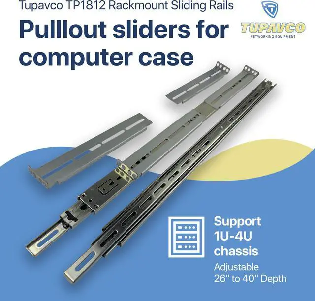 Alt view image 2 of 5 - Rackmount Sliding Rails - Kit for 1U-4U Chassis (Adjustable 26" to 40" Depth) 2 or 4 Post Mount Sliders for Server Case (Compatible with Any Standard Rack, Cabinet, Computer Enclosure) Tupavco TP1812