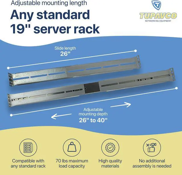 Alt view image 3 of 5 - Rackmount Sliding Rails - Kit for 1U-4U Chassis (Adjustable 26" to 40" Depth) 2 or 4 Post Mount Sliders for Server Case (Compatible with Any Standard Rack, Cabinet, Computer Enclosure) Tupavco TP1812