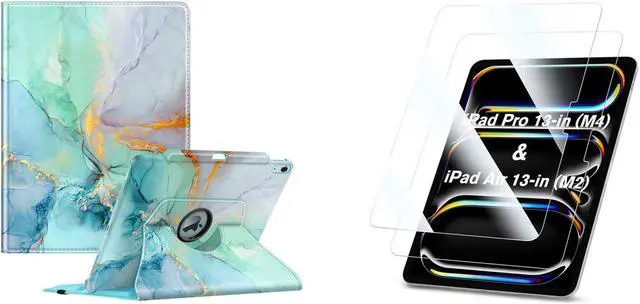 Main image of Fintie Bundle: Fintie Rotating Case for iPad Air 13-inch (M2) 2024-360 Degree Swiveling Stand Protective Back Cover + [2-Pack] Tempered Glass Screen Protector