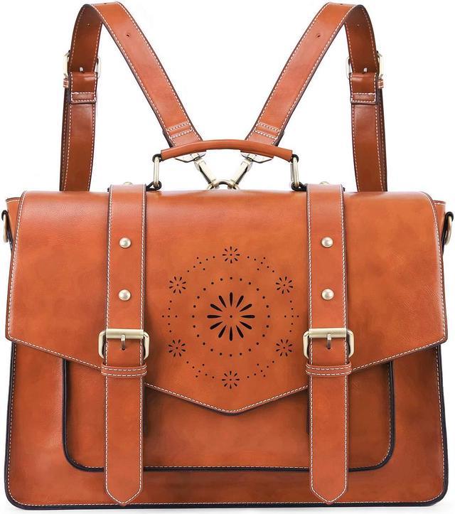 ECOSUSI Backpack for Women Briefcase Messenger Laptop Bag Vegan Leather Satchel Work Bags Fits 15.6 inch Laptops Brown Newegg