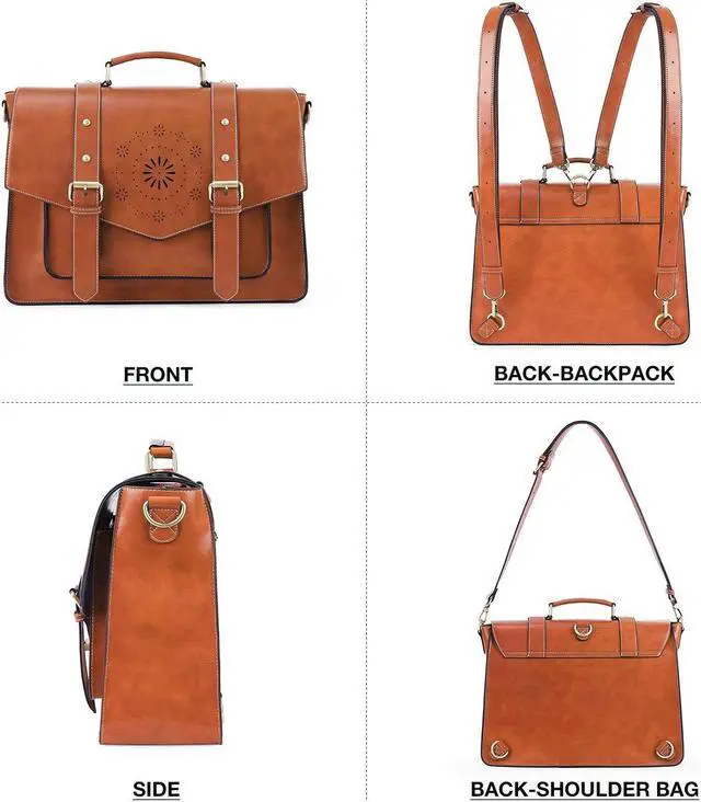 Alt view image 4 of 5 - ECOSUSI Backpack for Women Briefcase Messenger Laptop Bag Vegan Leather Satchel Work Bags Fits 15.6 inch Laptops, Brown