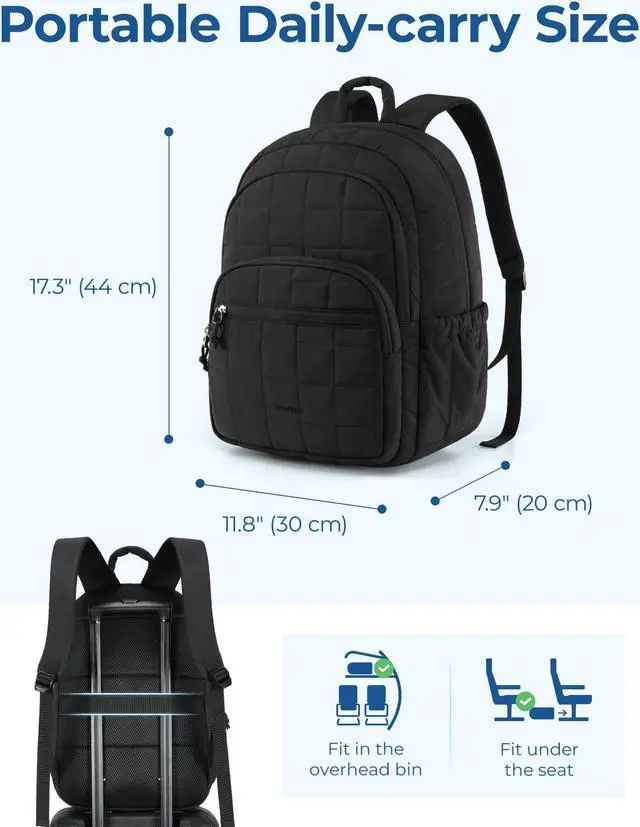 Alt view image 5 of 5 - BAGSMART College Laptop Backpack, Travel Laptop Backpack for Women, Quilted Casual Daypack, Water-Resistant Bookbag for 15.6 Inch Laptop, Black