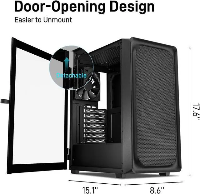 Alt view image 3 of 5 - DARKROCK EC2 Black ATX Mid Tower PC Case, Type-C Ready, Supports 50 Series Graphics Cards, Tempered Glass Side Panel, up to 8 x 120mm Cooling Fans & 1 x 360mm Radiator, 1 x Pre-Installed Fan