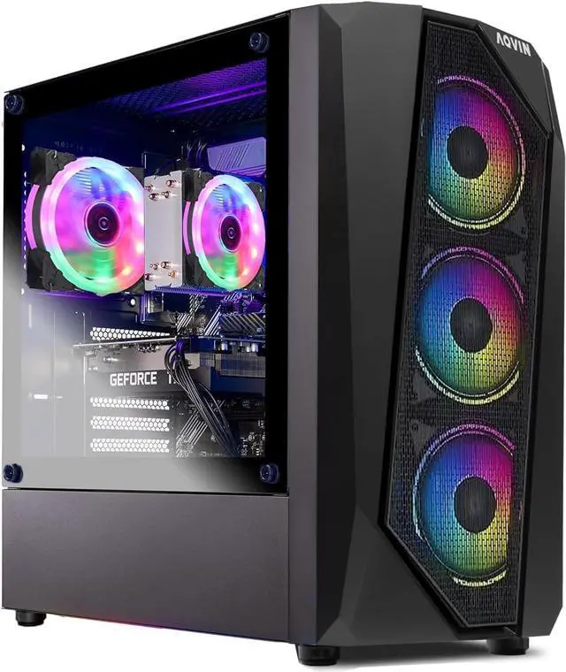 Alt view image 2 of 5 - AQVIN AQB30 Gaming Tower Desktop PC - Intel i7 Core Processor Upto 4.00GHz, 32GB RAM 1TB SSD, Radeon RX 580 8GB GPU, RGB Fans, WiFi, Windows 10 Pro - Black