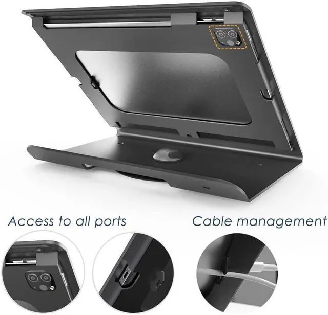 Alt view image 4 of 5 - Beelta Tablet Stand Compatible with iPad Pro 12.9" Gen 3 4 5 6, Air 13" with Swivel Base, All Metal Anti Theft Tablet Holder for POS Kiosk