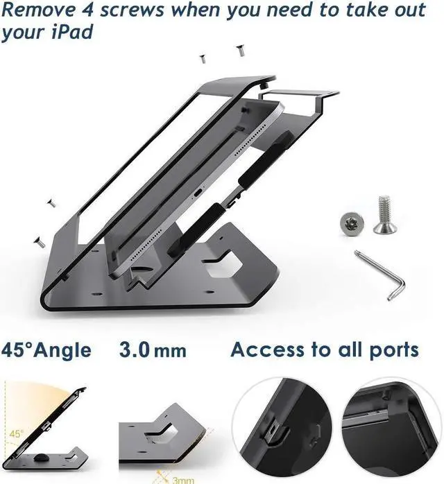 Alt view image 5 of 5 - Beelta Tablet Stand Compatible with iPad Pro 12.9" Gen 3 4 5 6, Air 13" with Swivel Base, All Metal Anti Theft Tablet Holder for POS Kiosk