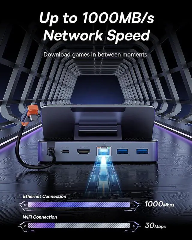 Alt view image 5 of 5 - Steam Deck Dock, Baseus 6-in-1 Docking Station for Steam Deck/ROG Ally X/Legion Go with HDMI 2.0 4K@60Hz, Gigabit Ethernet, Adjustable Stand Design, 100W PD and 3 USB-A 3.0 Ports