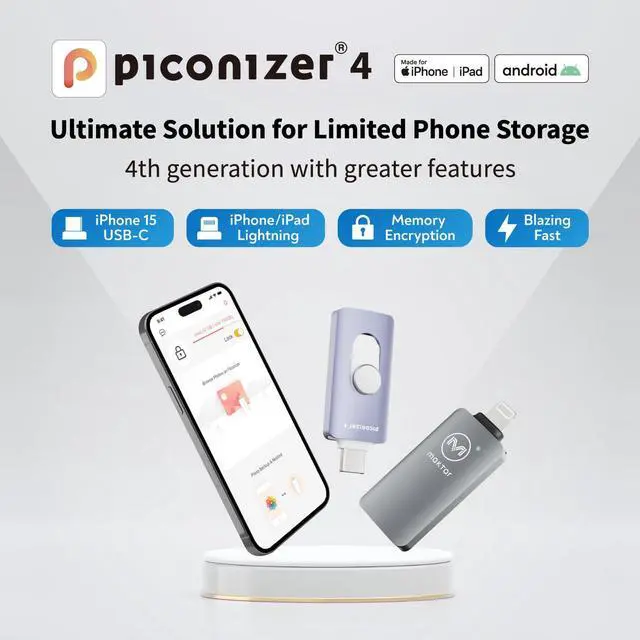 Alt view image 2 of 5 - Maktar Piconizer 4: The Portable iPhone Storage Flash Drive & Memoria Externa for All Your Phone Backup Storage Needs 256GB