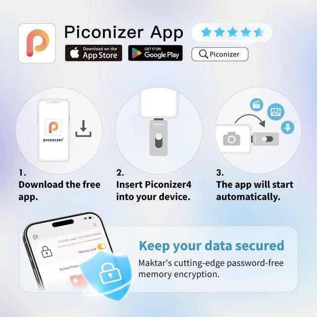 Alt view image 5 of 5 - Maktar Piconizer 4: The Portable iPhone Storage Flash Drive & Memoria Externa for All Your Phone Backup Storage Needs 256GB