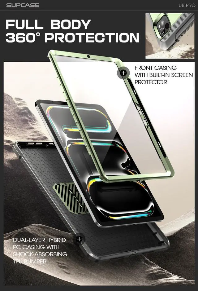 Alt view image 5 of 5 - SUPCASE for iPad Pro 11 Inch Case M4 2024 5th Generation with Pencil Holder (Unicorn Beetle Pro), [Built-in Screen Protector & Stand] Full-Body Rugged Cover for iPad Pro 11 Inch M4 2024 5th Gen,Guldan