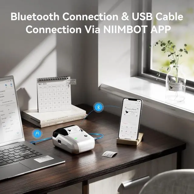 Alt view image 3 of 5 - NIIMBOT B1 Label Maker with Tapes, 2 Inch Portable Thermal Label Printer for Home School Office Small Business, Address, Bakery, Crafts, Retail, Support Smartphones & PC, Silver