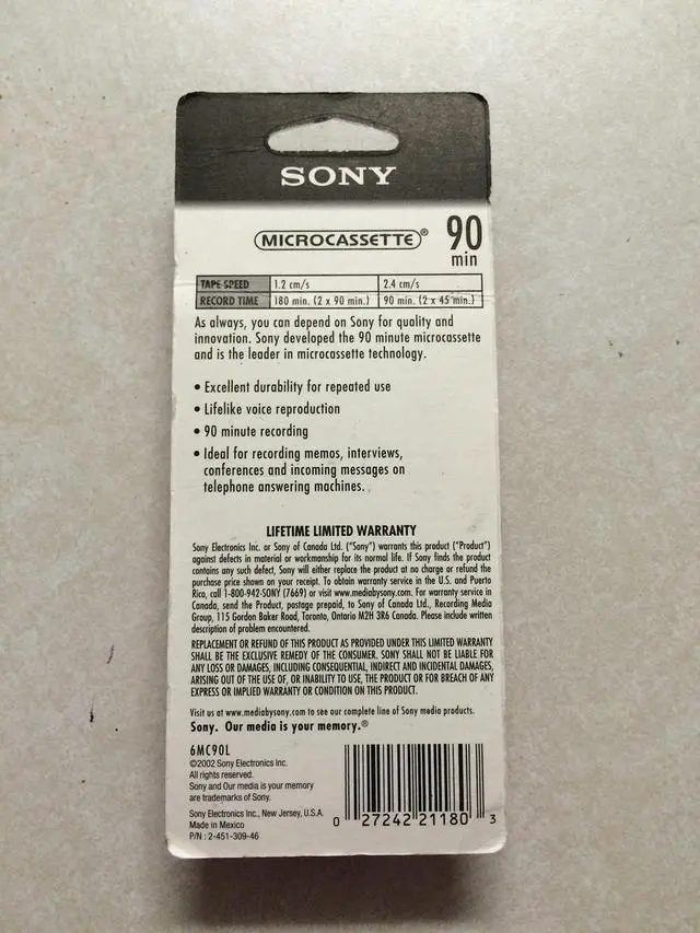 Alt view image 2 of 2 - SONY mc90 Microcassette Audio Tapes 6 pack