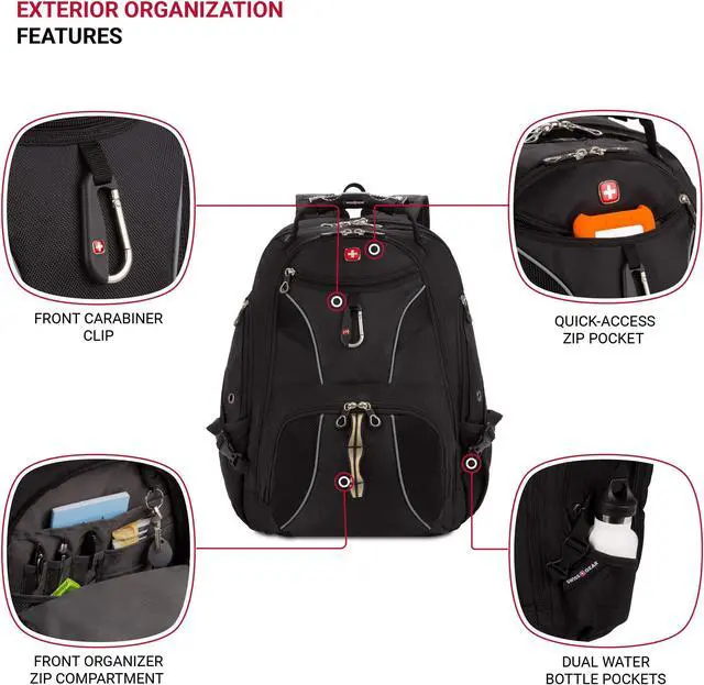 Alt view image 3 of 5 - SwissGear 1923 Scansmart Backpack, Black/Silver, 17-Inch