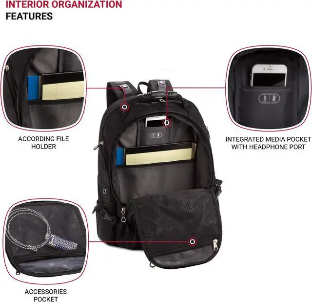 Alt view image 4 of 5 - SwissGear 1923 Scansmart Backpack, Black/Silver, 17-Inch