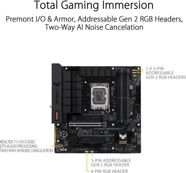 Alt view image 5 of 5 - ASUS TUF GAMING B760M-PLUS WIFI 6 D4 Intel(13th and 12th Gen)LGA 1700 mATX motherboard,PCIe 5.0,2xPCIe 4.0 M.2 slots,DDR4,2.5Gb LAN,USB 3.2 Gen 2x2 Type-C,front USB 3.2 Type-C,Thunderbolt (USB4(r))