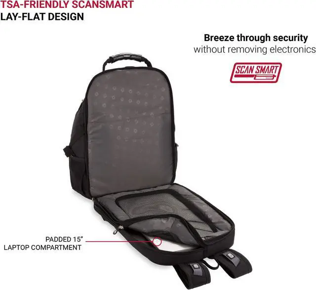 Alt view image 5 of 5 - SwissGear 1923 Scansmart Backpack, Black/Silver, 17-Inch