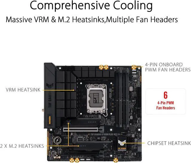 Alt view image 4 of 5 - ASUS TUF GAMING B760M-PLUS WIFI 6 D4 Intel(13th and 12th Gen)LGA 1700 mATX motherboard,PCIe 5.0,2xPCIe 4.0 M.2 slots,DDR4,2.5Gb LAN,USB 3.2 Gen 2x2 Type-C,front USB 3.2 Type-C,Thunderbolt (USB4(r))