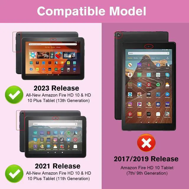Alt view image 2 of 5 - OKP Case for All New Kindle Fire HD 10 Tablet & Fire HD 10 Plus (11th/13th Generation, 2021/2023 Release), 360 Degree Rotating Stand Leather Cover with Pencil Holder, Auto Wake Sleep, Marble Pink