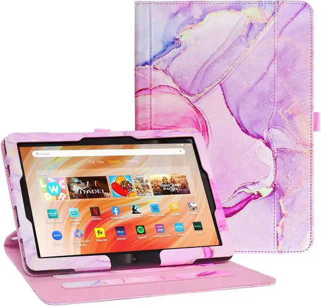Main image of OKP Case for All New Kindle Fire HD 10 Tablet & Fire HD 10 Plus (11th/13th Generation, 2021/2023 Release), 360 Degree Rotating Stand Leather Cover with Pencil Holder, Auto Wake Sleep, Marble Pink